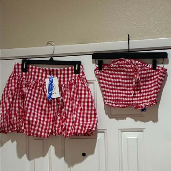 Cider Dresses & Skirts - Cider Red/white Gingham  Skirt & tube top Set